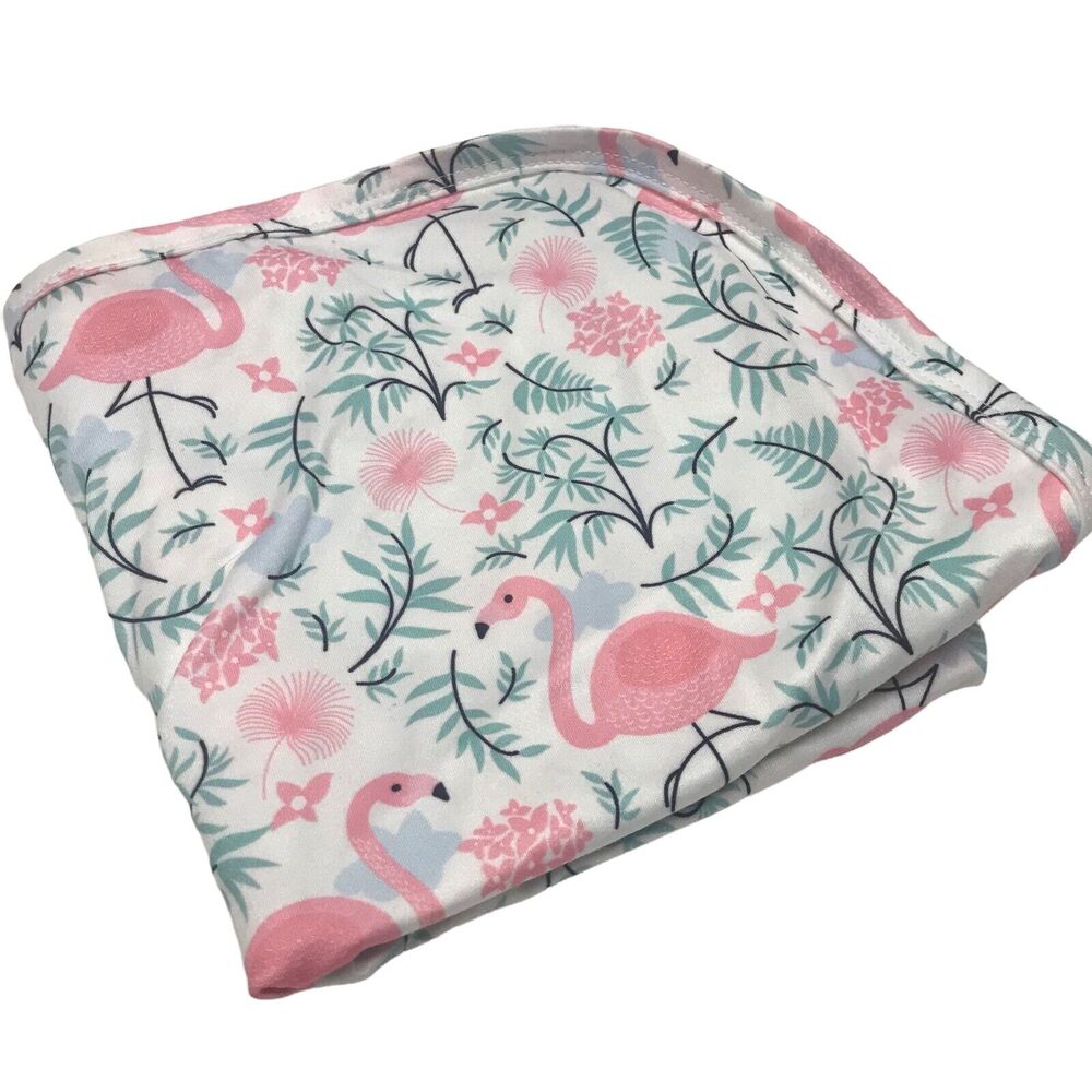 Pink Flamingo Baby Blanket Stretchy Flowers Leaves